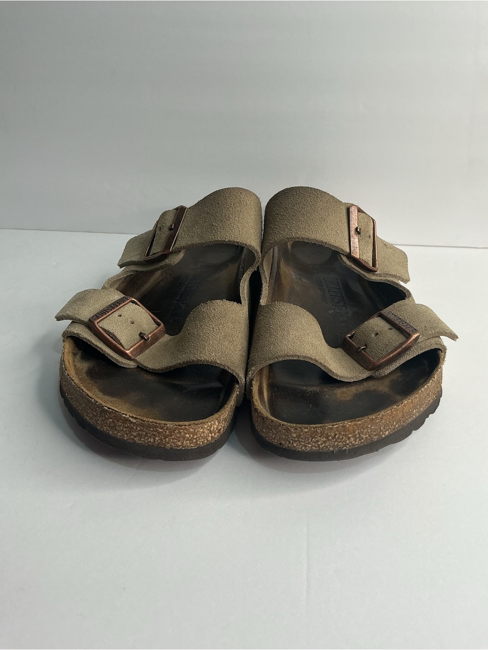 Birkenstock Arizona Taupe Suede Slides Cork Sandals Women’s 8 - Picture 3 of 6